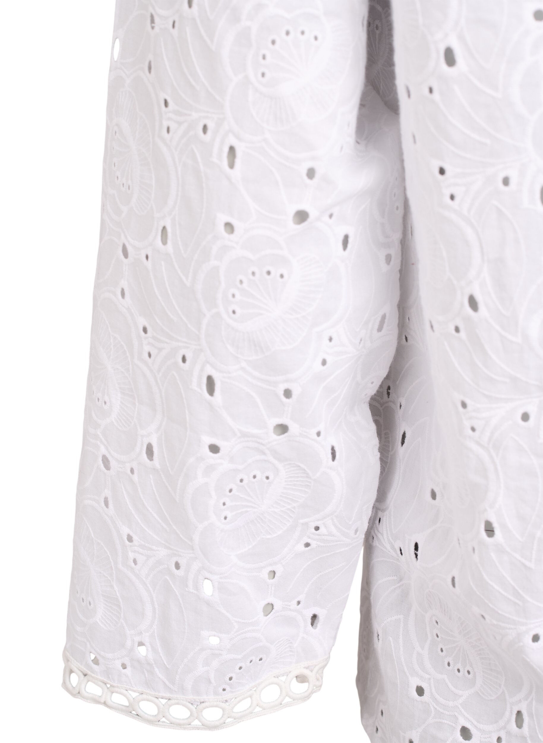 Zizzi Lang&aelig;rmet bluse i bomuld med broderie anglaise, Hvid, Packshot image number 3