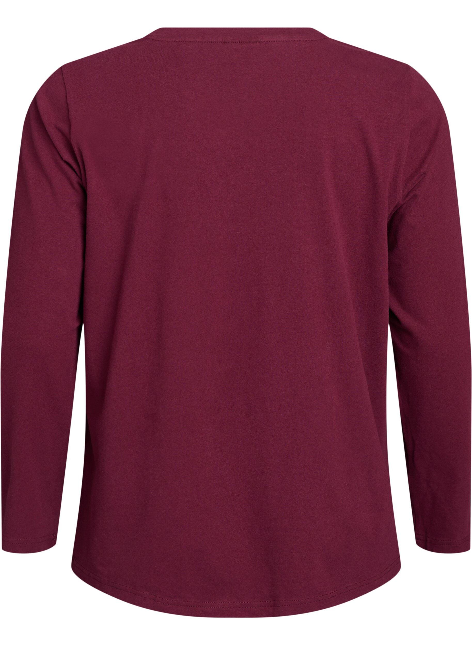 Zizzi Basis jerseybluse med lange &aelig;rmer, M&oslash;rk Bordeaux, Packshot image number 1