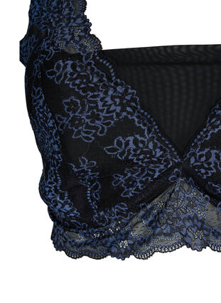Bralette med blonder og mesh, Black w. blue lace, Packshot image number 2