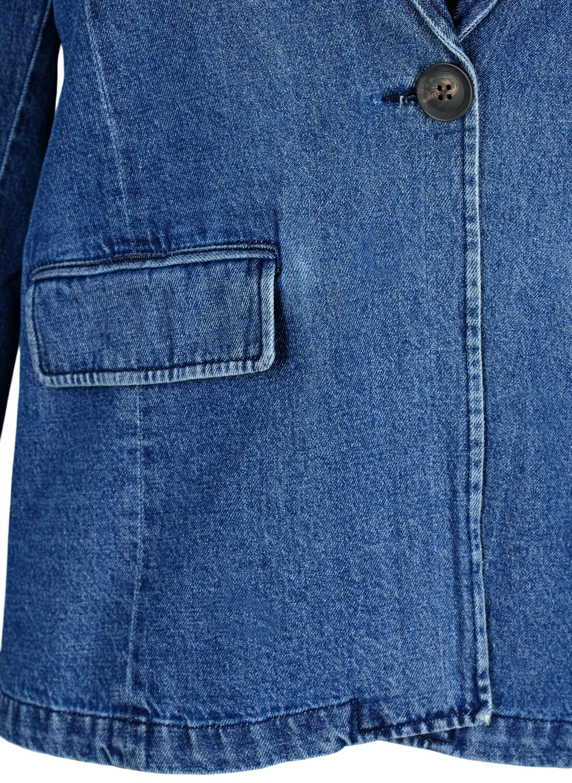 Zizzi Denim blazer med lommer, Blue Denim, Packshot image number 2
