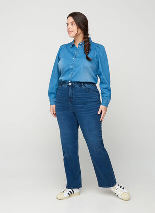 Megan jeans med ekstra høj talje, Blue denim, Model image number 2