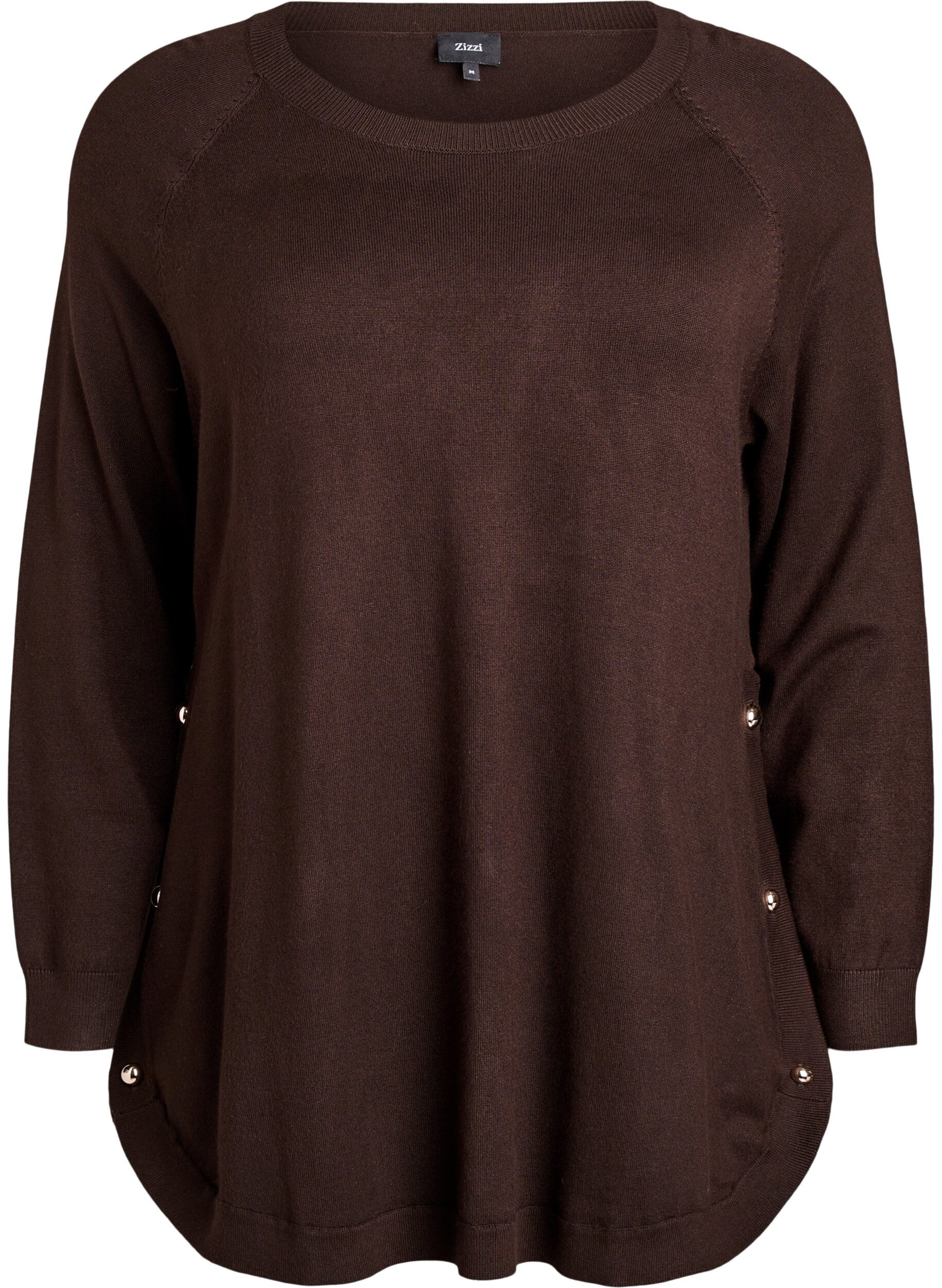 ZizziStrikbluse med knapper i siden, Brun, Packshot image number 0