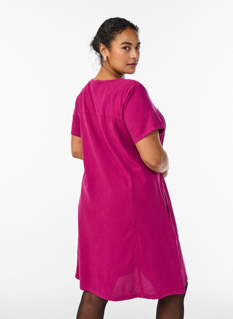 Kort&aelig;rmet kjole i bomuld, R&oslash;d, Model image number 2