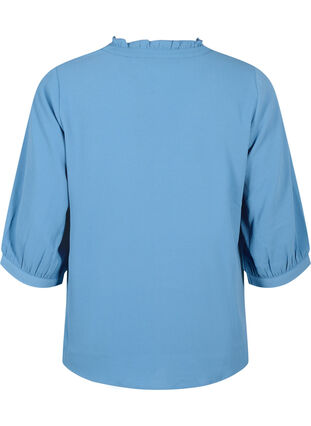 Skjortebluse med 3/4 ærmer og flæsekrave, Moonlight Blue, Packshot image number 1