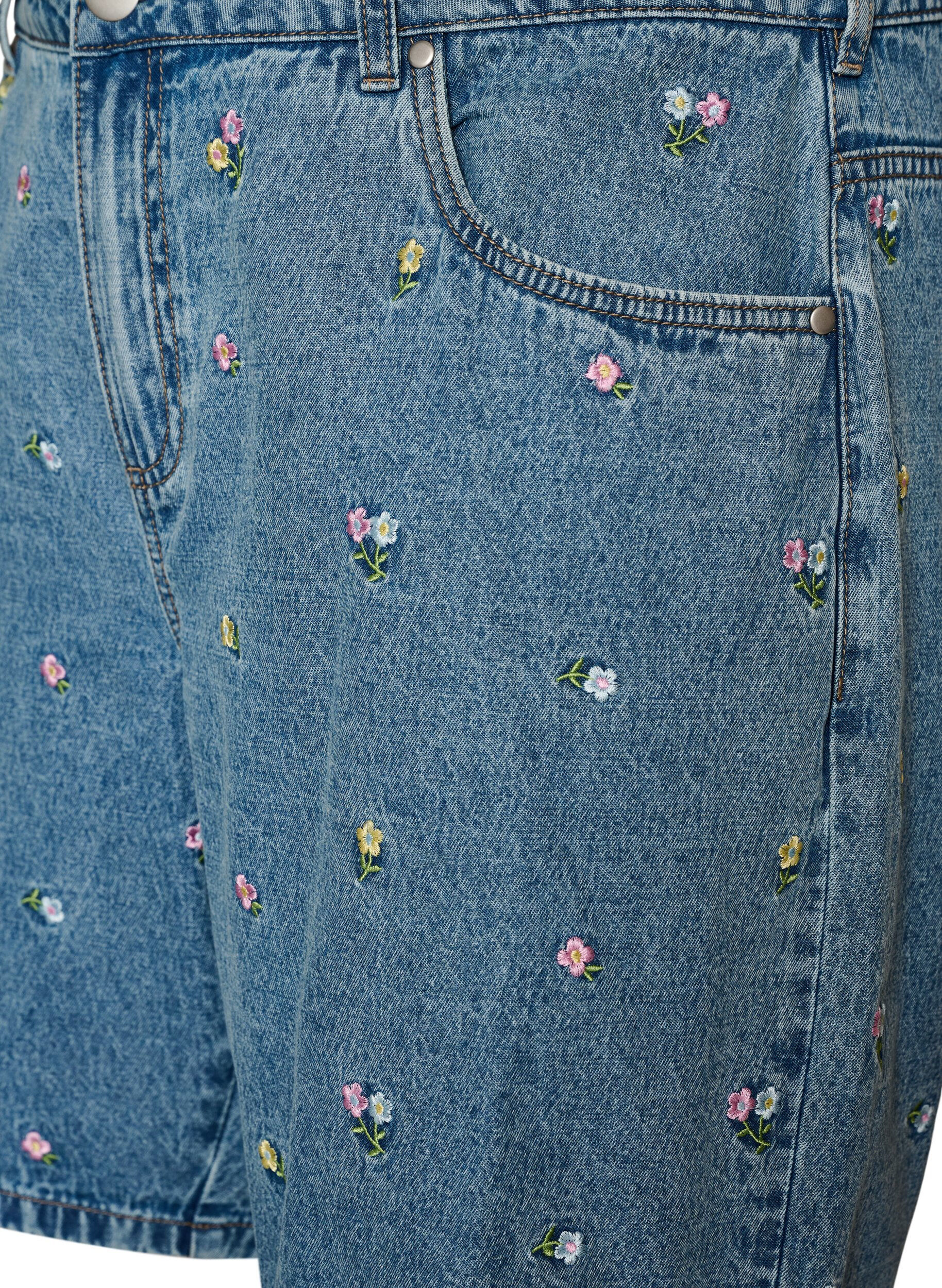 ZizziDenim shorts med broderede blomster, Bl&aring;, Packshot image number 2