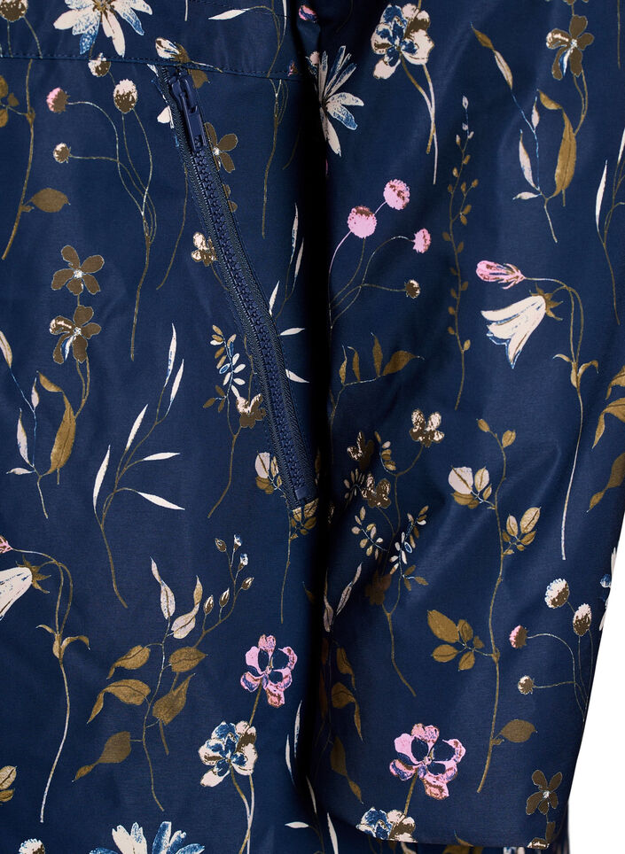 Vatteret vinterjakke med blomsterprint, Bl&aring;, Packshot image number 3