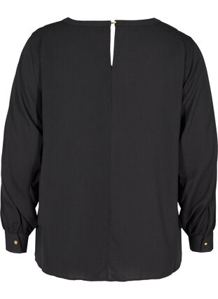 Langærmet bluse med rund hals, Black, Packshot image number 1