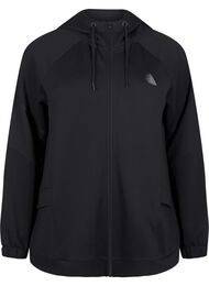 Sweat cardigan med hætte og lommer, Black