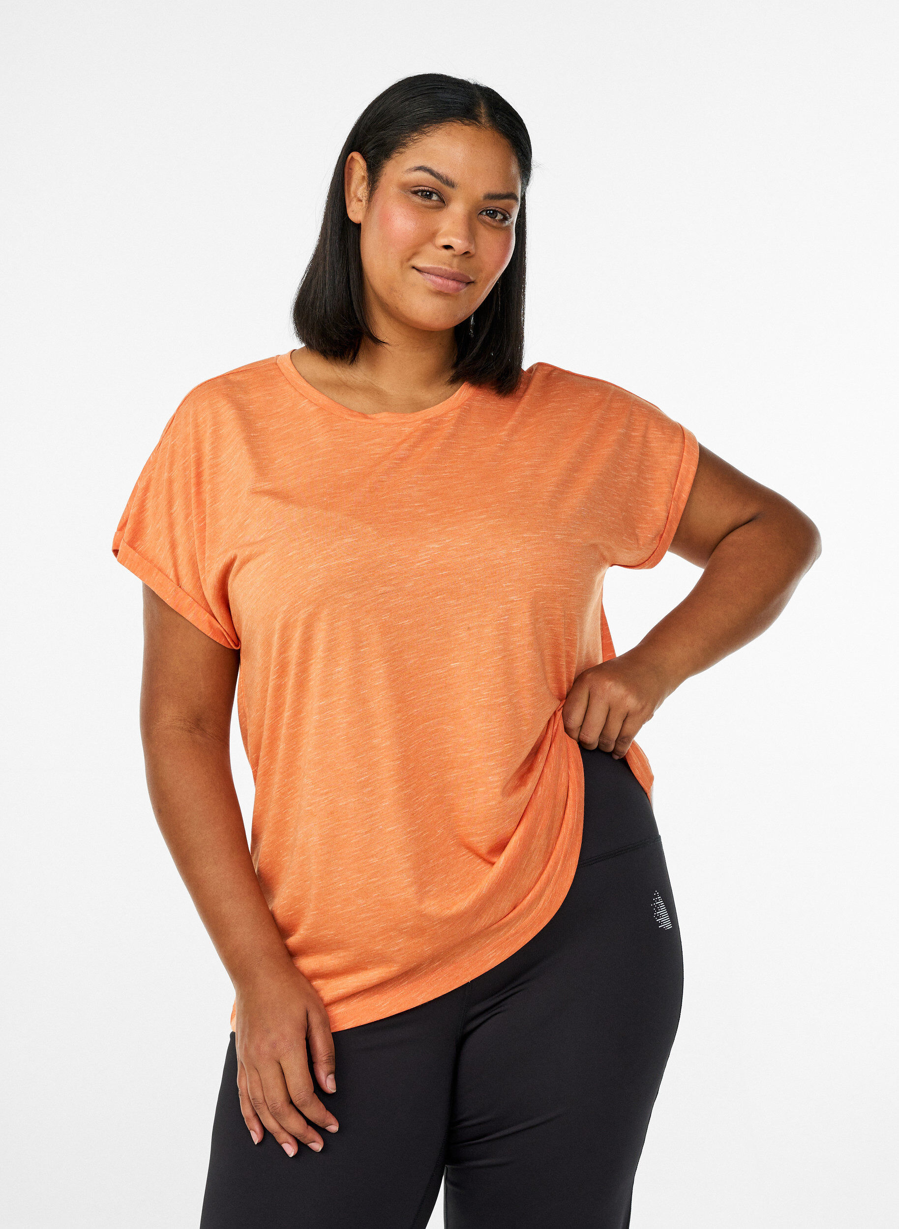 L&oslash;s tr&aelig;nings t-shirt med korte &aelig;rmer, Orange, Model