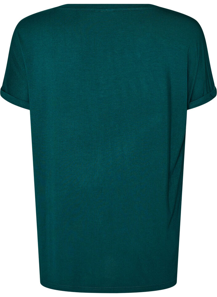Basis T-shirt i viskose med V-hals, Gr&oslash;n, Packshot image number 1