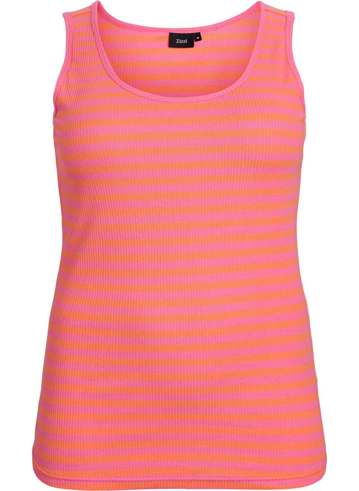 Stribet tanktop med ribstruktur, Orange, Packshot image number 0
