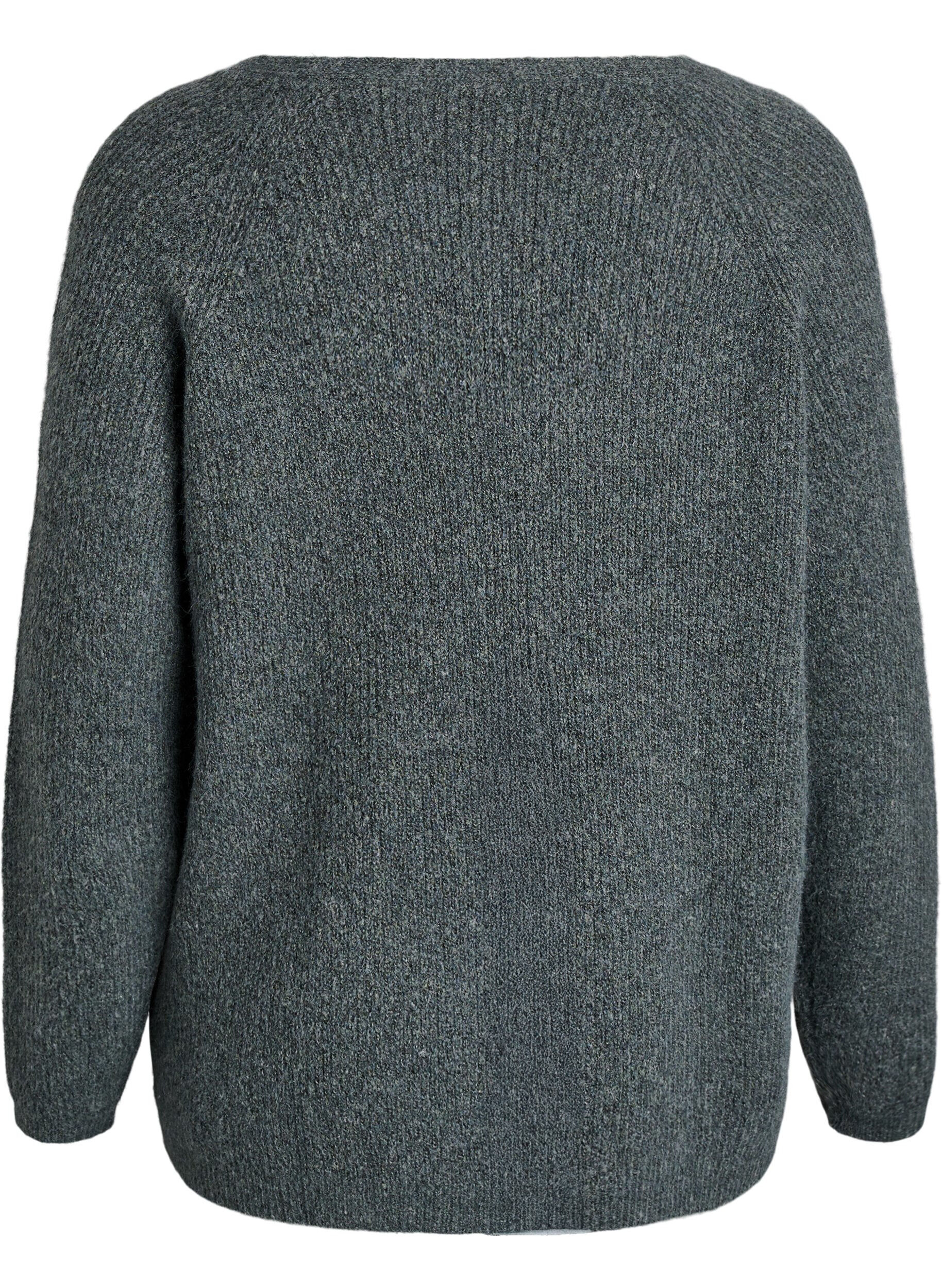 ZizziStrikbluse med V-hals og raglan&aelig;rmer, Gr&oslash;n, Packshot image number 1
