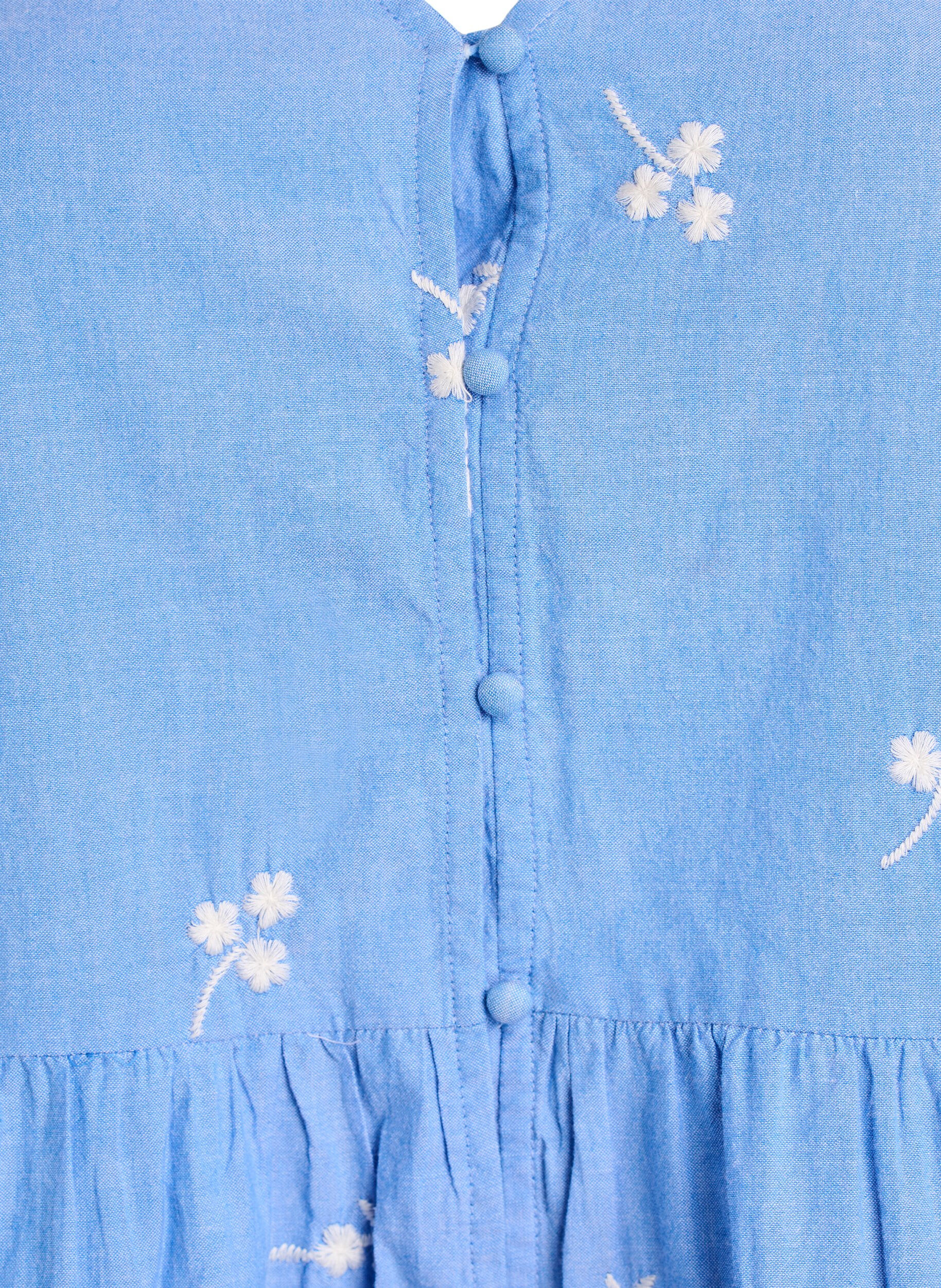 ZizziBluse i bomuld med broderede blomster og knaplukning, Bl&aring;, Packshot image number 2