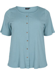 Kortærmet rib t-shirt med knapper, Goblin Blue