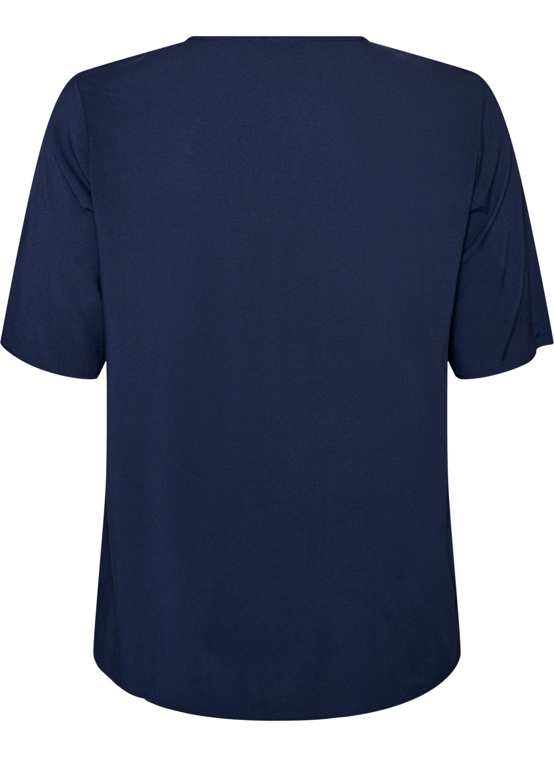ZizziKort&aelig;rmet v&aelig;vet bluse med rund hals, Bl&aring;, Packshot image number 1