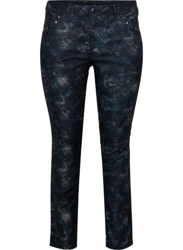 Mønstrede Emily jeans med nitter, Black AOP, Packshot image number 0