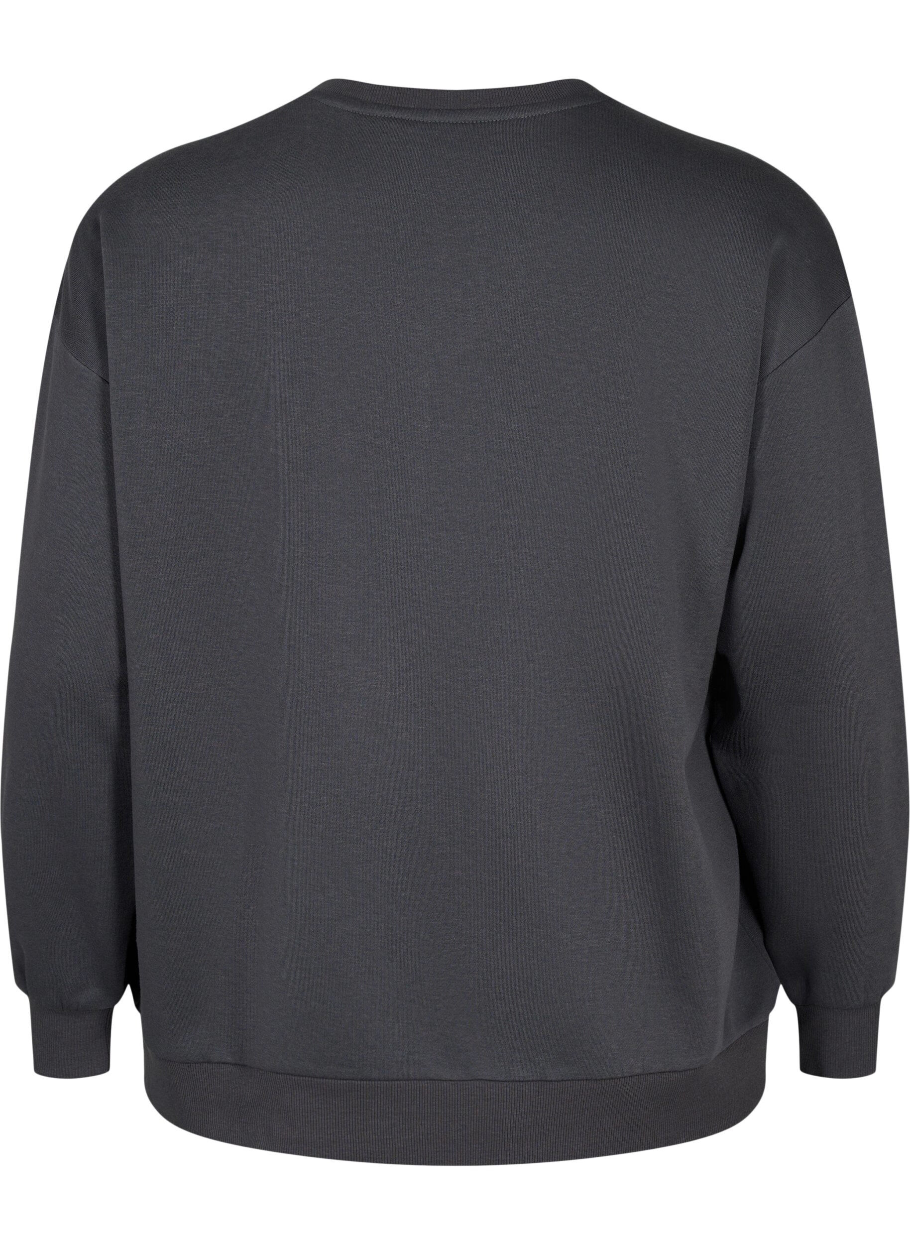 Zizzi Sweatshirt med fl&aelig;se og crochet detalje, Dark Grey, Packshot image number 1