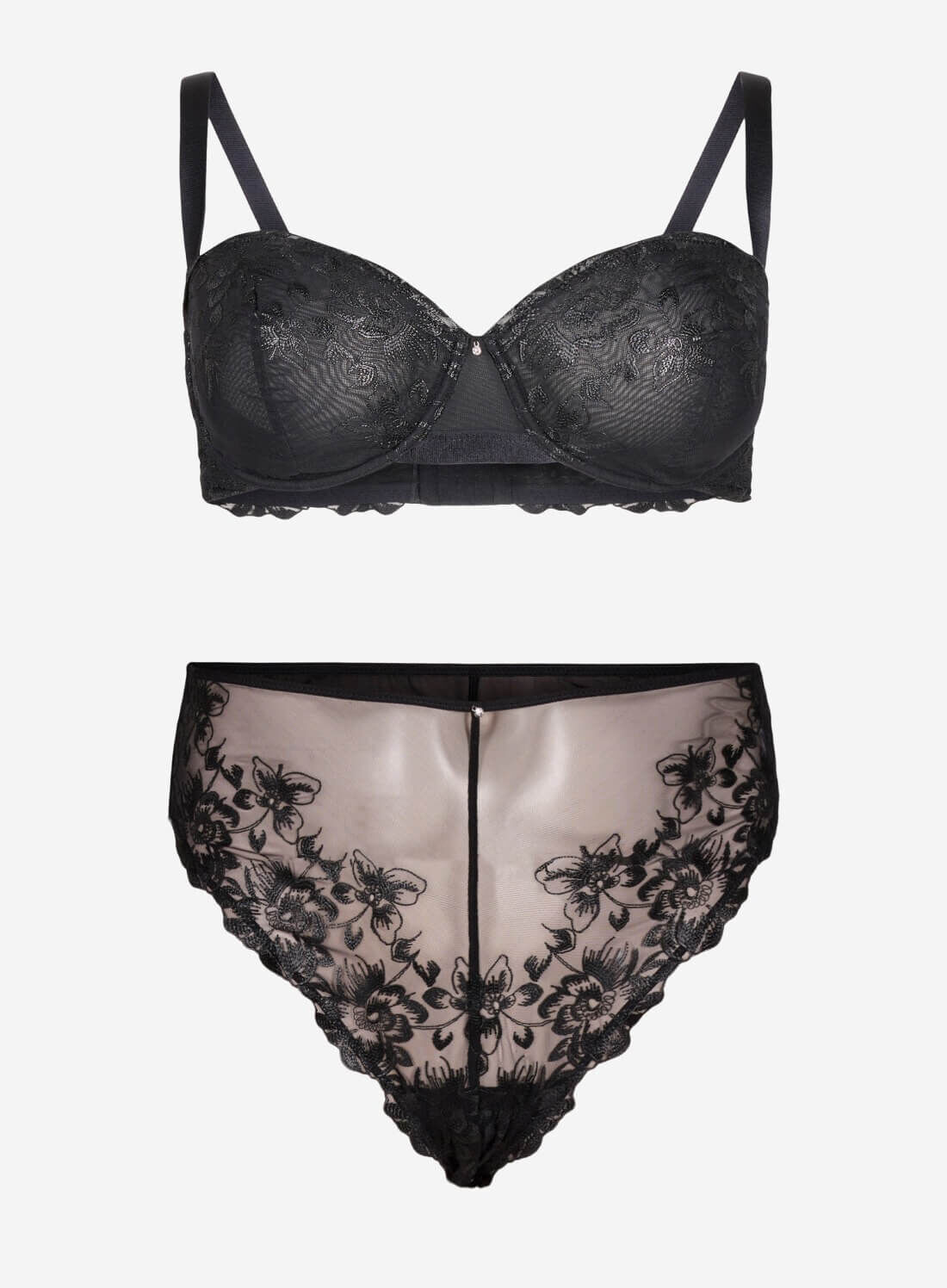 Zizzi Balconette bh med b&oslash;jle og broderede blonder, , Model