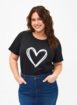 FLASH - T-shirt med motiv, Black Silver Heart, Model image number 0
