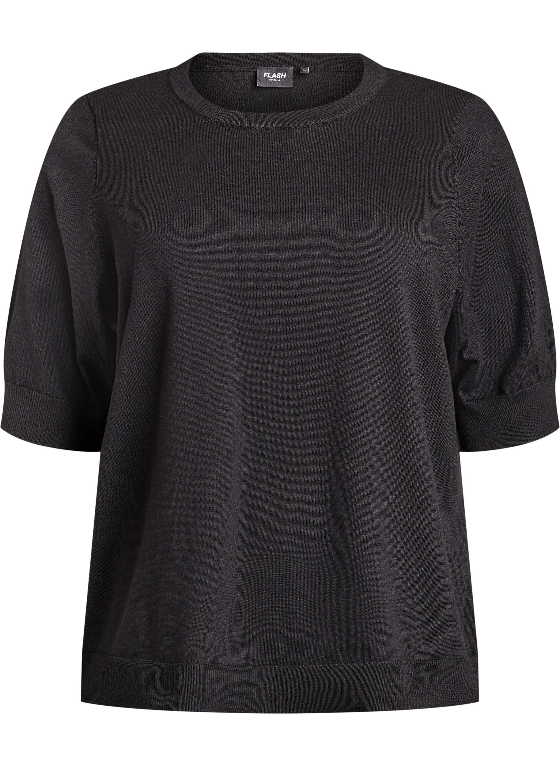 FLASH - Finstrikket bluse med korte &aelig;rmer