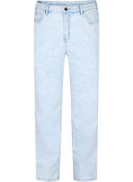 Cropped Mille mom jeans med print, Light blue denim