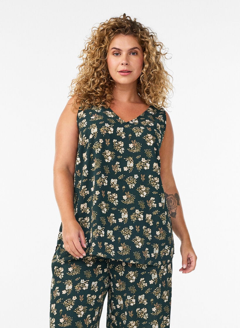 Culottebukser med print, Sort, Model image number 0