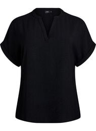 L&oslash;s bluse med korte &aelig;rmer, Sort
