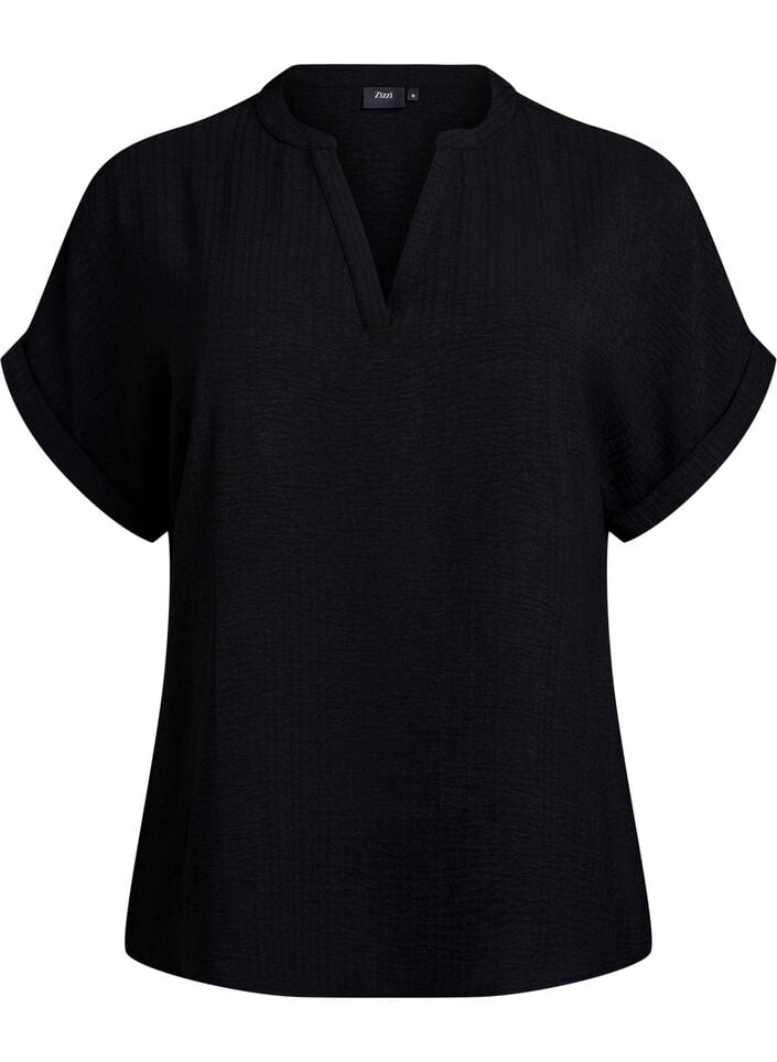 L&oslash;s bluse med korte &aelig;rmer, Sort, Packshot image number 0