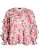 Blomstret bluse med V-udsk&aelig;ring og fl&aelig;se&aelig;rmer, Lyser&oslash;d, Packshot image number 0