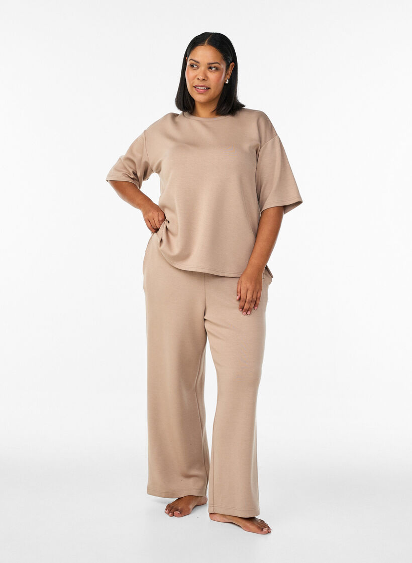 L&oslash;s t-shirt med 1/2-&aelig;rmer, Beige, Model image number 1