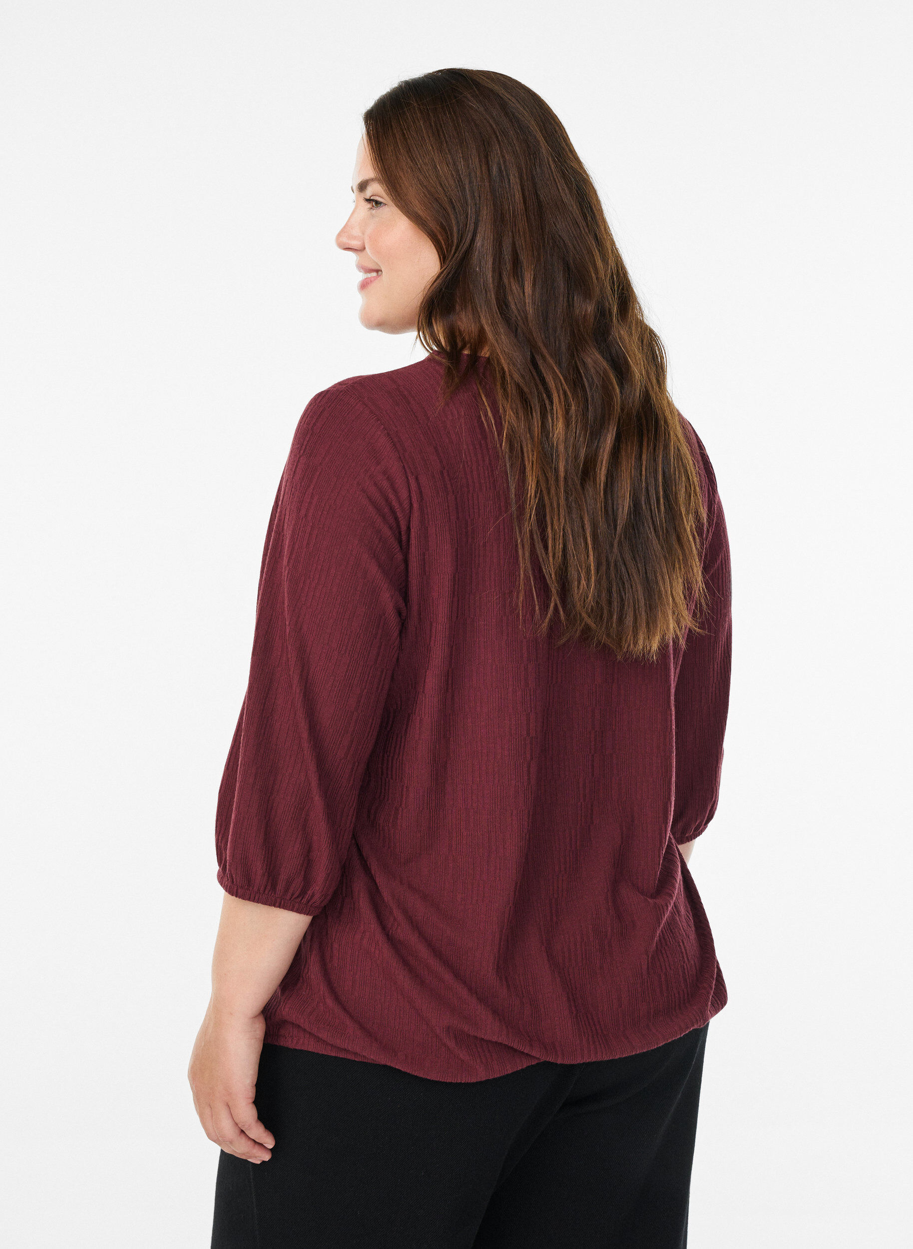 Zizzi Bluse med struktur og 3/4 &aelig;rmer., R&oslash;d, Model image number 2
