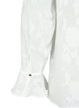 Langærmet skjorte med jacquard look, Bright White, Packshot image number 3