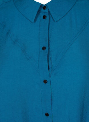 Lang ensfarvet skjorte i viskosemix, Moroccan Blue, Packshot image number 2