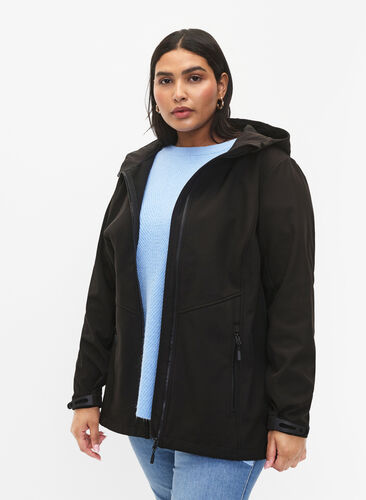 Kort softshell jakke med lommer, Black, Model image number 0