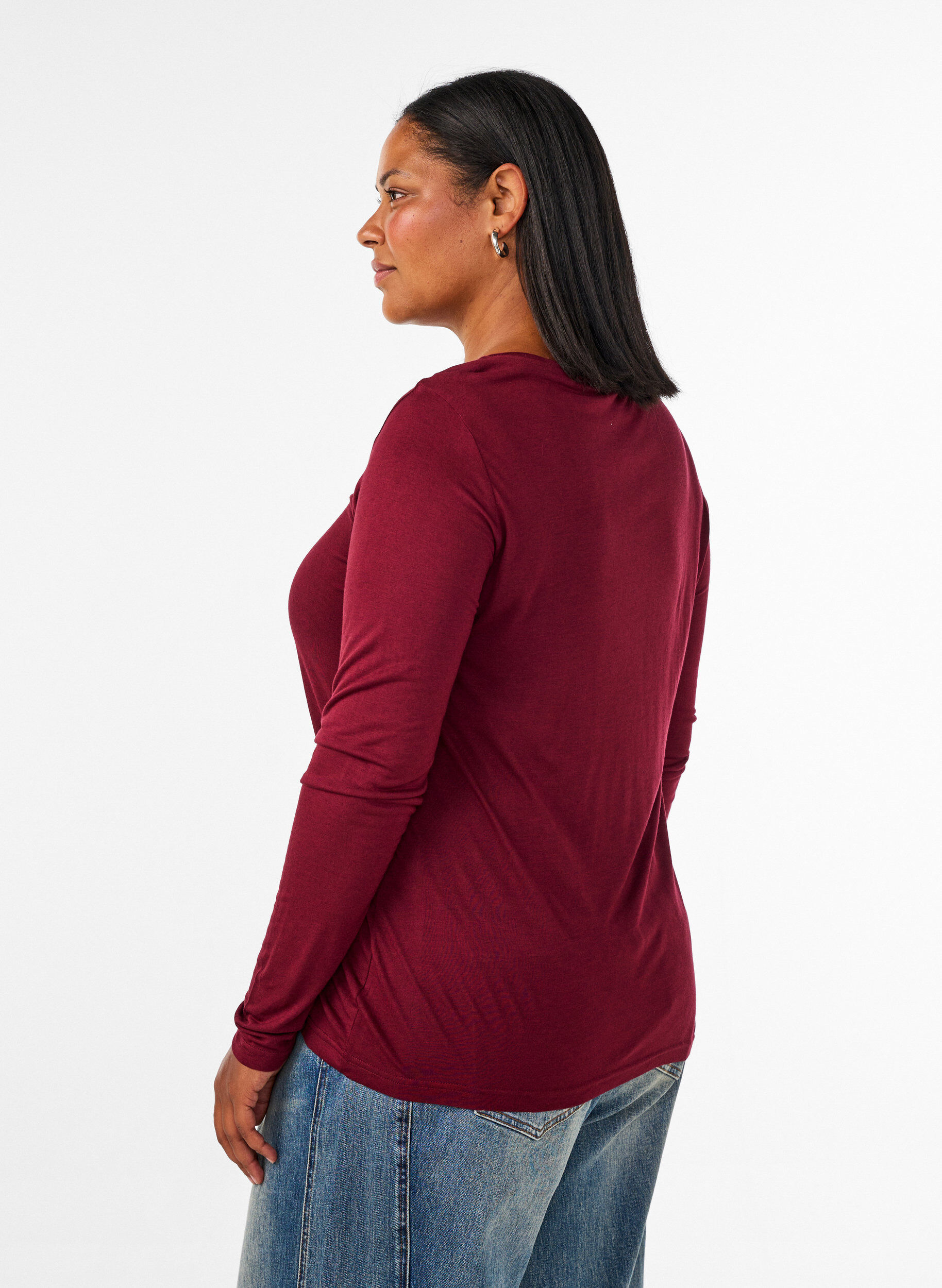 ZizziLang&aelig;rmet bluse i uld og viskose, R&oslash;d, Model image number 2