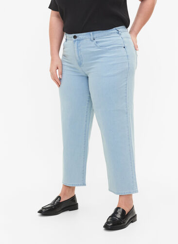 Straight fit Vera jeans med ankellængde og striber, Light blue denim, Model image number 2