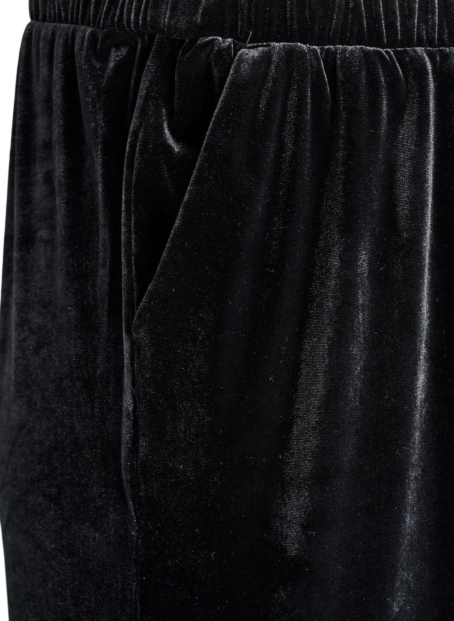 Zizzi Velourbukser med h&oslash;j talje og brede ben, Sort, Packshot image number 2