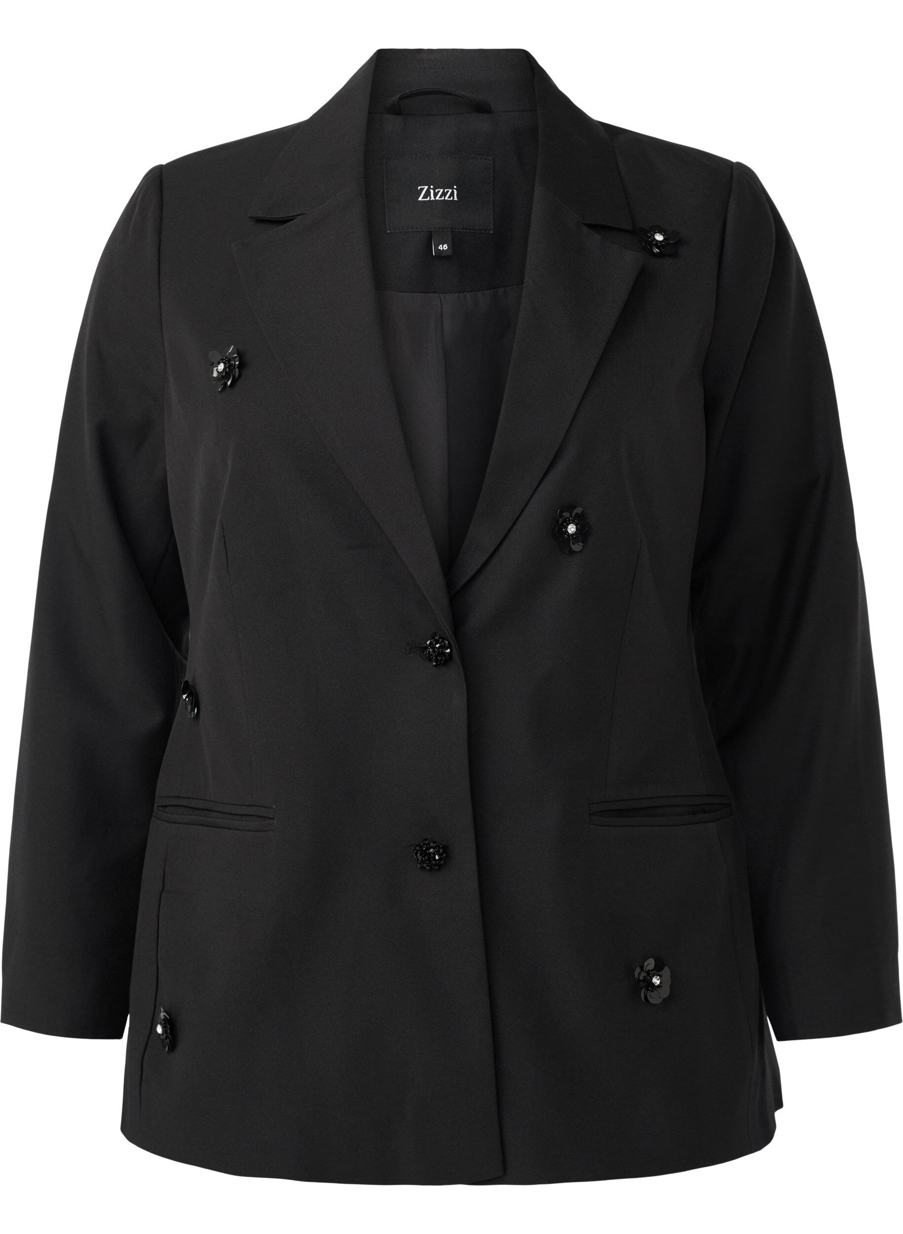 Zizzi Blazer med pailletblomster, Black, Packshot image number 0