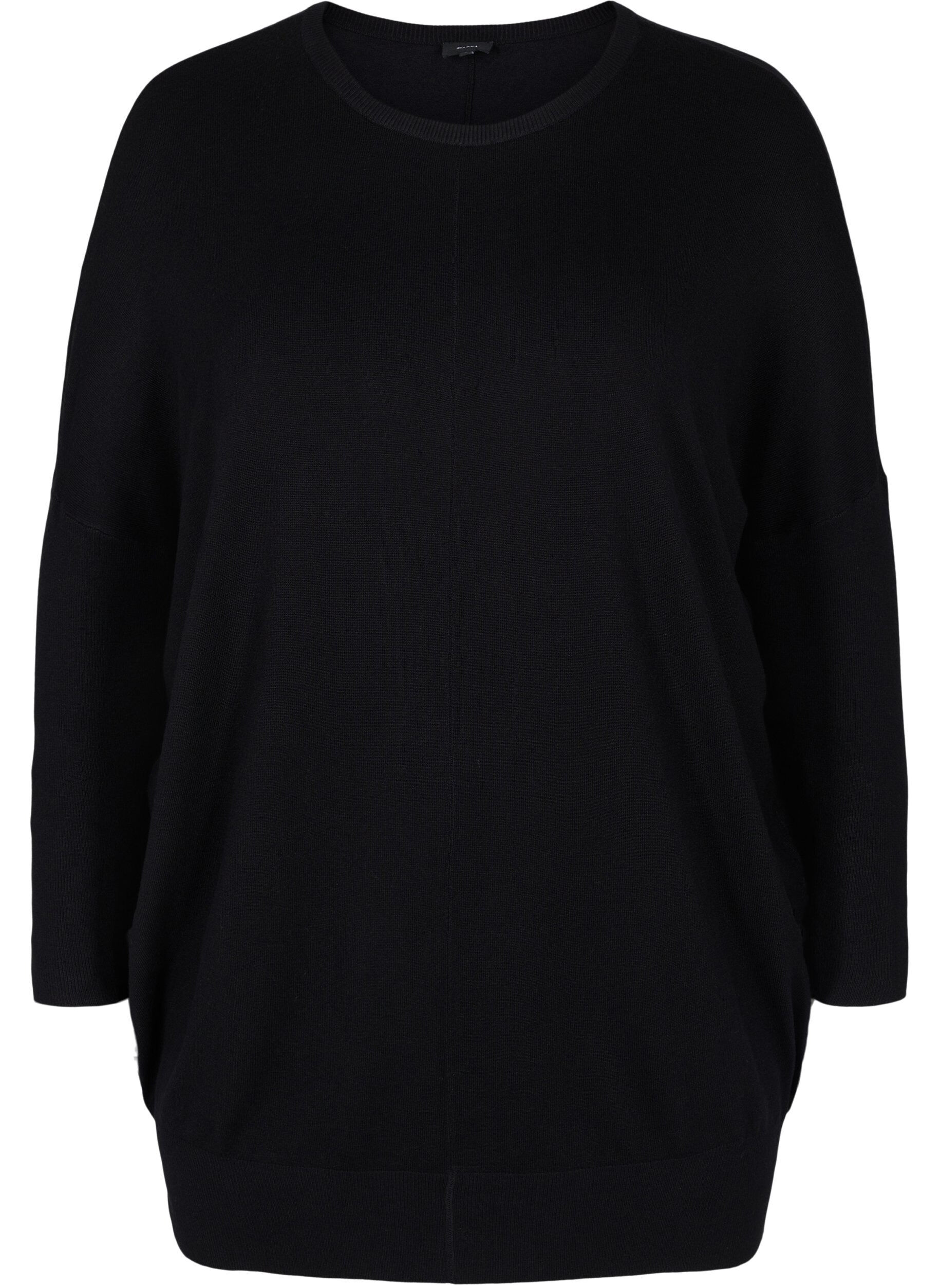 Zizzi Strikket tunika i viskoseblanding, Black, Packshot image number 0