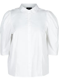 Bomulds skjorte med 3/4 pufærmer, Bright White
