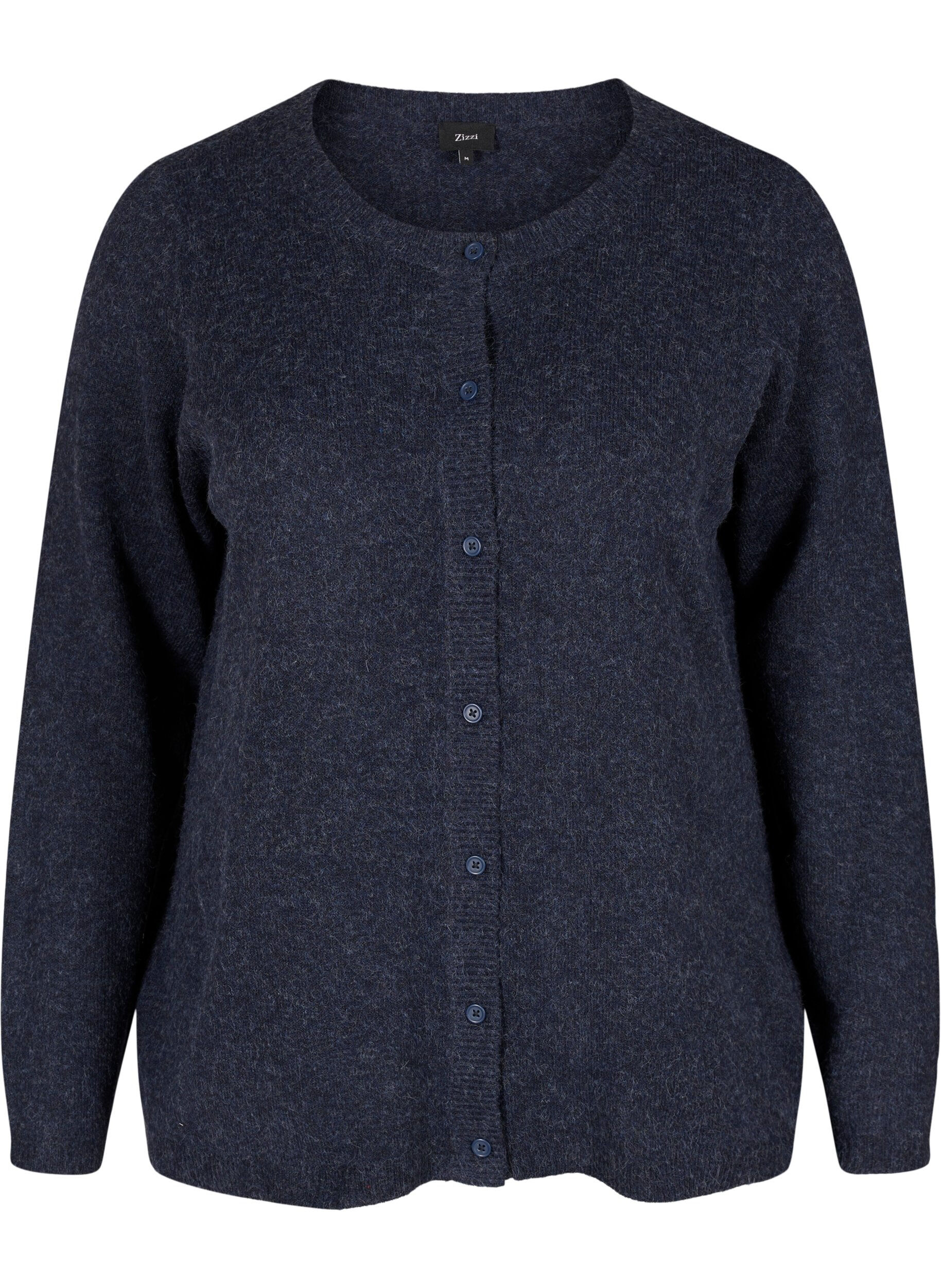 Zizzi Kort meleret strik cardigan med knaplukning, Night Sky Mel., Packshot image number 0