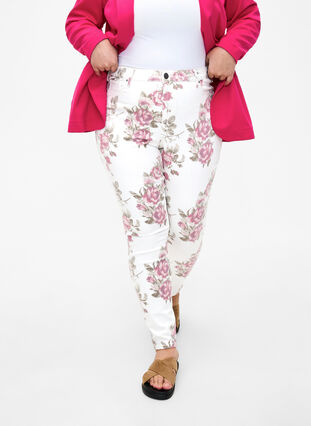 Super slim Amy jeans med blomsterprint, White R.AOP, Model image number 2