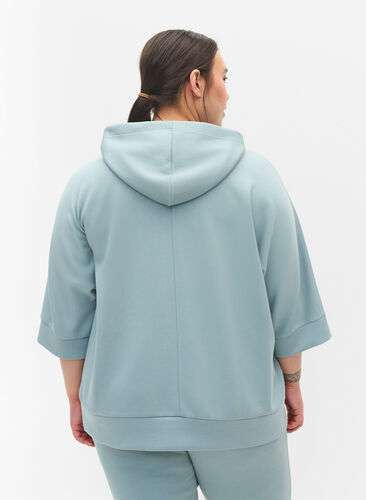 Sweatshirt med hætte og 3/4 ærmer, Slate, Model image number 1