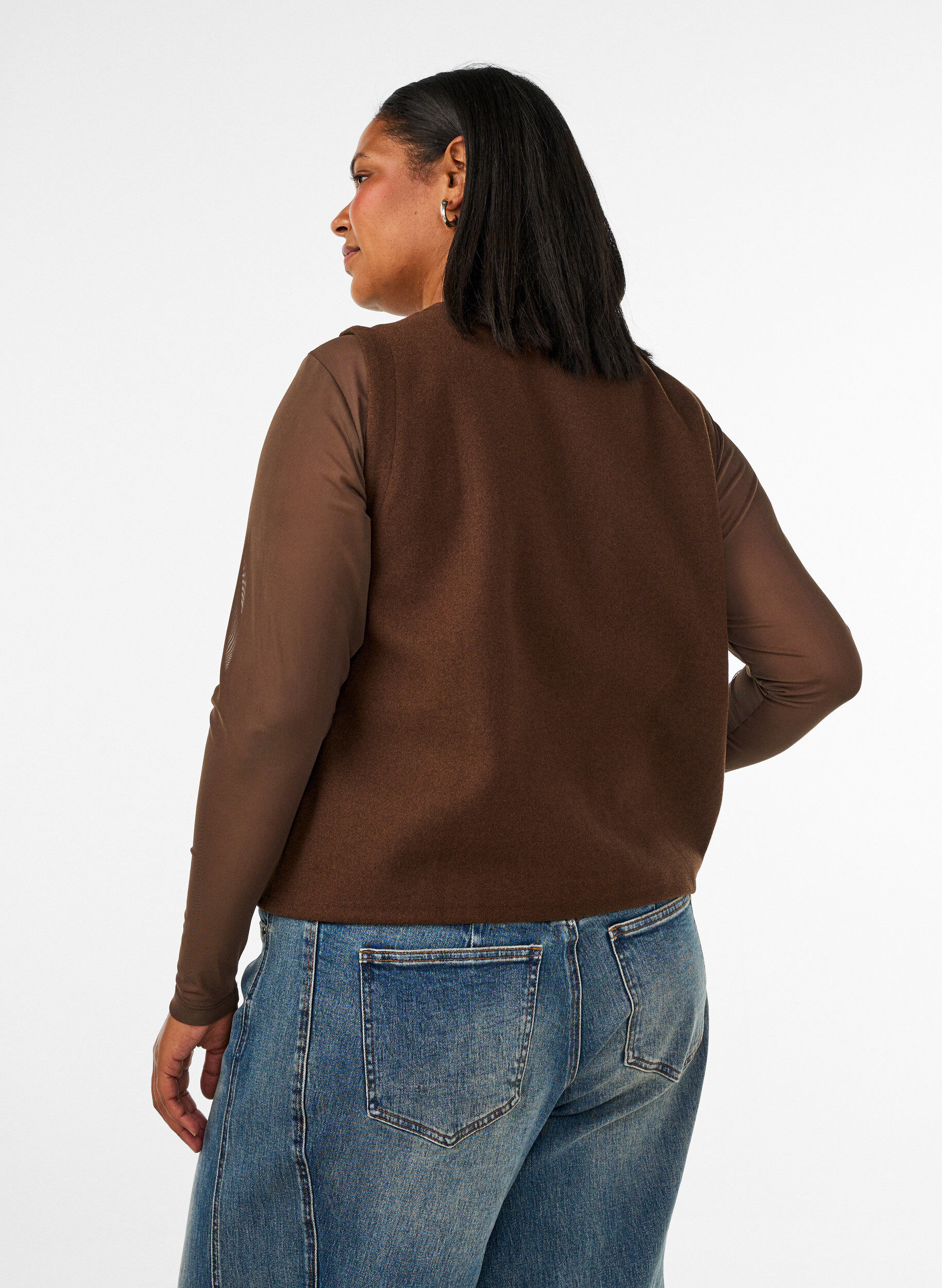 ZizziMeshbluse med lange &aelig;rmer, Brun, Model image number 2