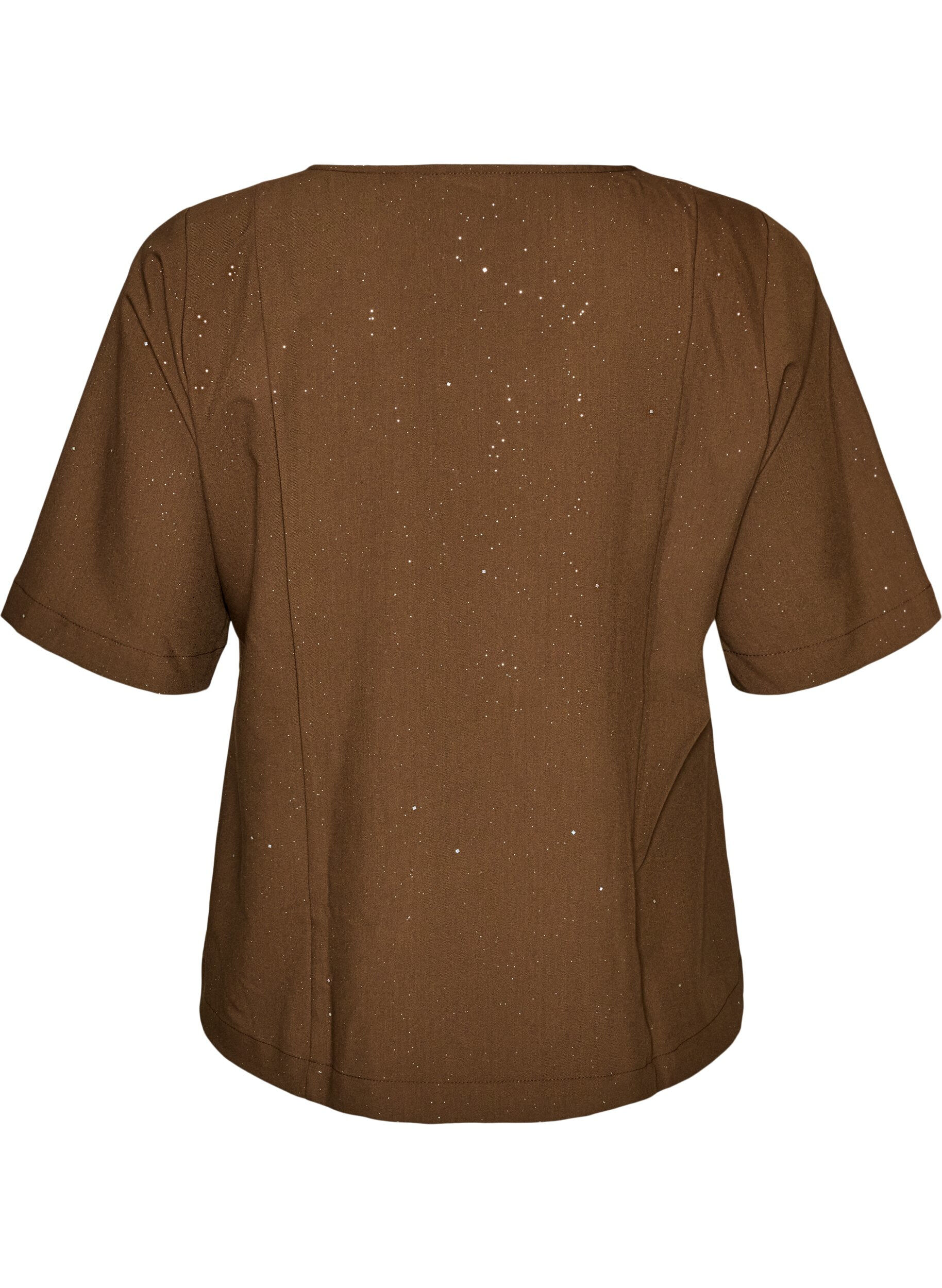 ZizziBluse med glimmer og V-udsk&aelig;ring, Brun, Packshot image number 1