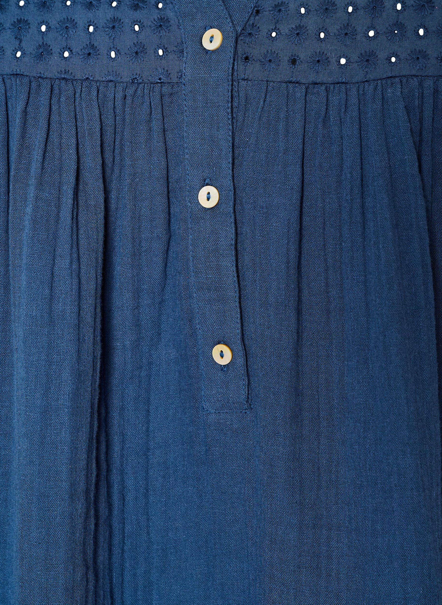ZizziBluse i bomuldsmusselin med broderi anglaise, Bl&aring;, Packshot image number 2