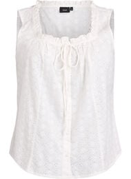 &AElig;rmel&oslash;s bluse med broderie anglaise og fl&aelig;ser, Vanilla