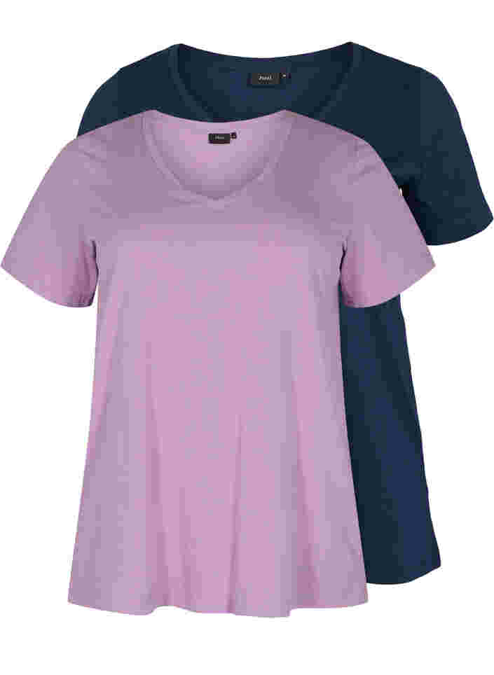 2-pak basis t-shirt i bomuld, Paisley Purple/Navy, Packshot image number 0