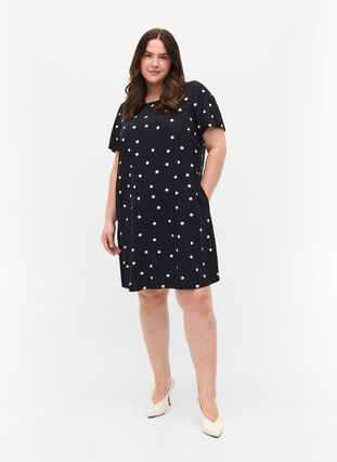 Prikket viskose kjole med korte ærmer, Black Dot, Model image number 2