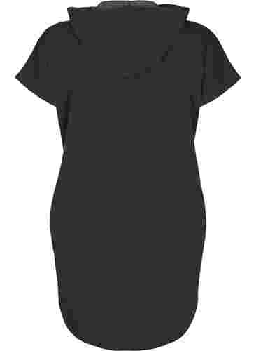 Kortærmet sweatkjole med hætte, Black, Packshot image number 1